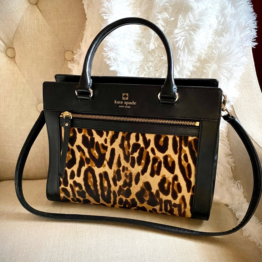 Kate Spade New York | Black & Leopard Romy Perri Lane Calf Hair Satchel -RARE